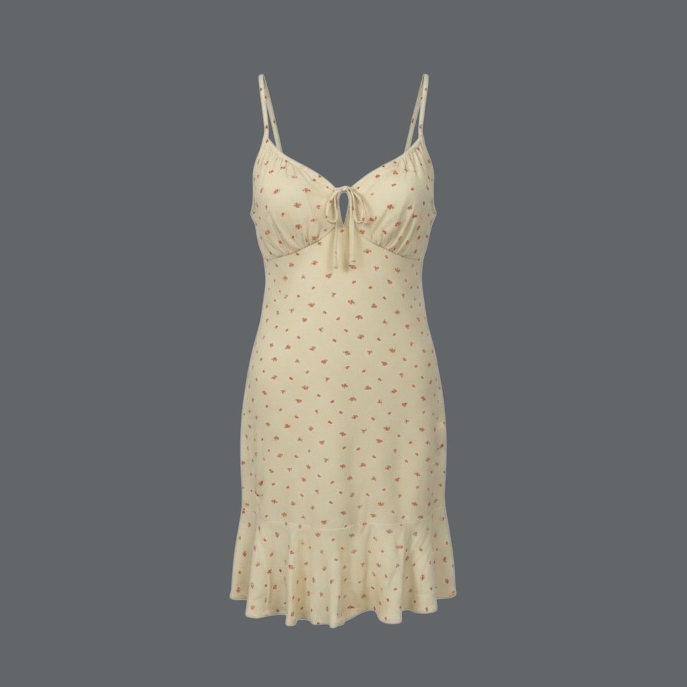 Abound Floral Mini Dress Large Yellow Ruffle Hem Tie Front Cami Excellent